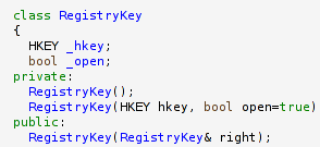 Fragment of class RegistryKey